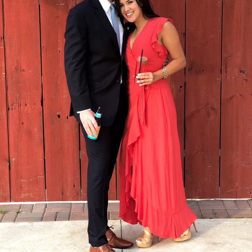 Red/Orange High low wrap dress